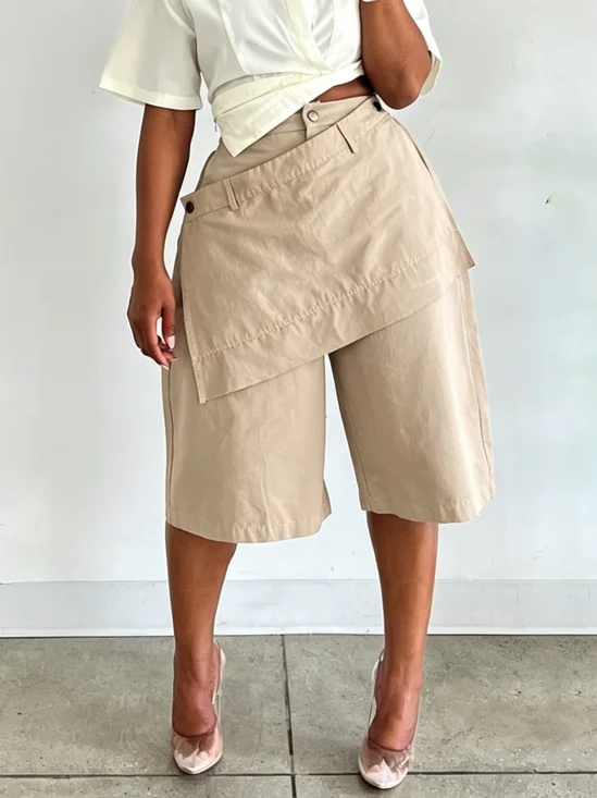 Urban Plain Irregular Craftsmanship Straight Pants Shorts