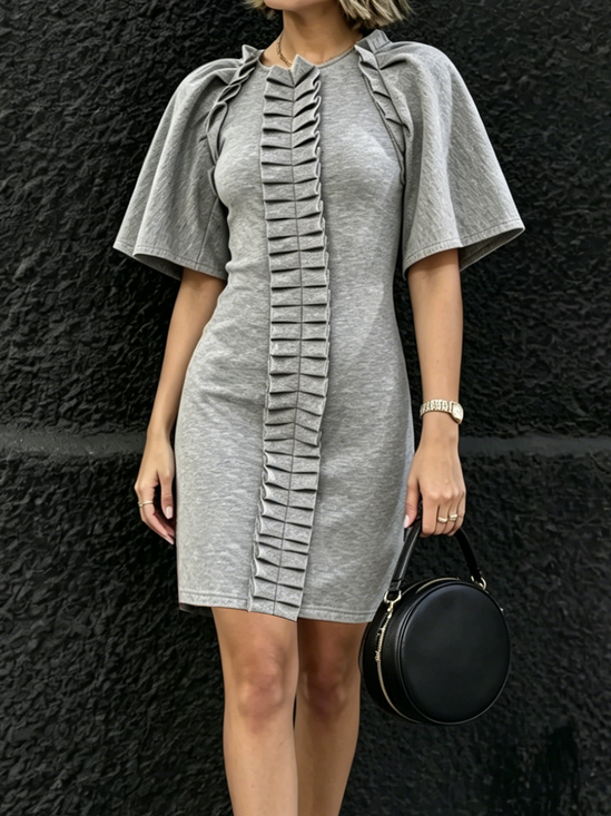 Urban Plain Ruched Crew Neck Mini Dress