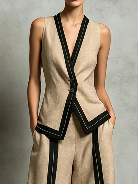Casual Color Block V Neck Vest