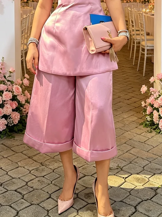 Satin Elegant Plain Wide Leg Pants