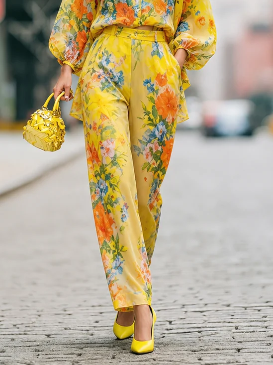 Urban Floral Printing Straight Pants
