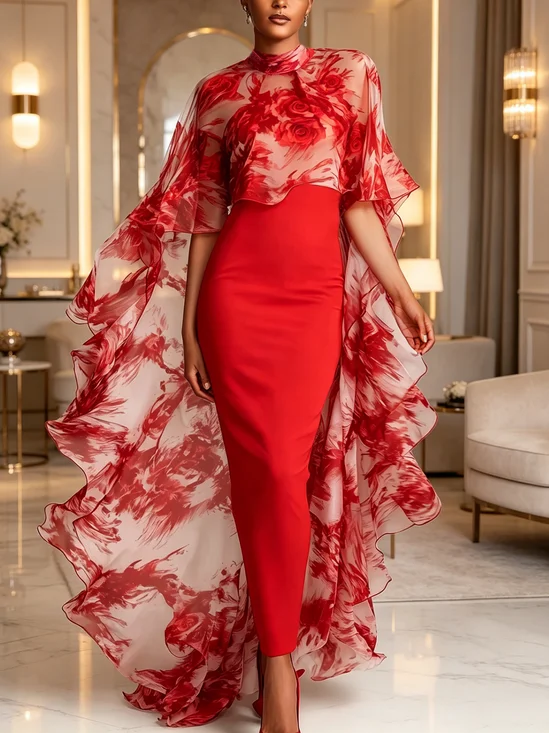 Elegant Floral Printing Stand Collar Blouse