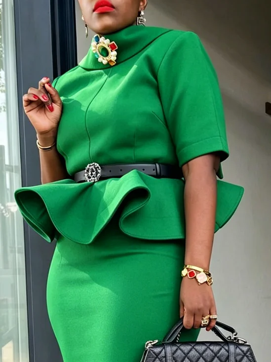 Elegant Plain Peplum Blouse No Belt