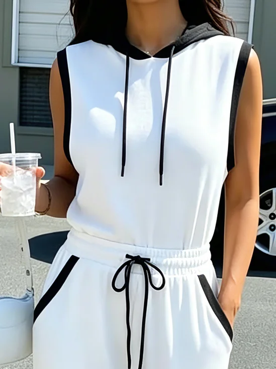 Casual Color Block Hoodie Blouse