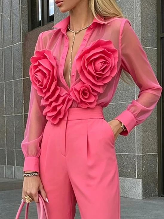 Elegant Plain 3D Floral Shirt