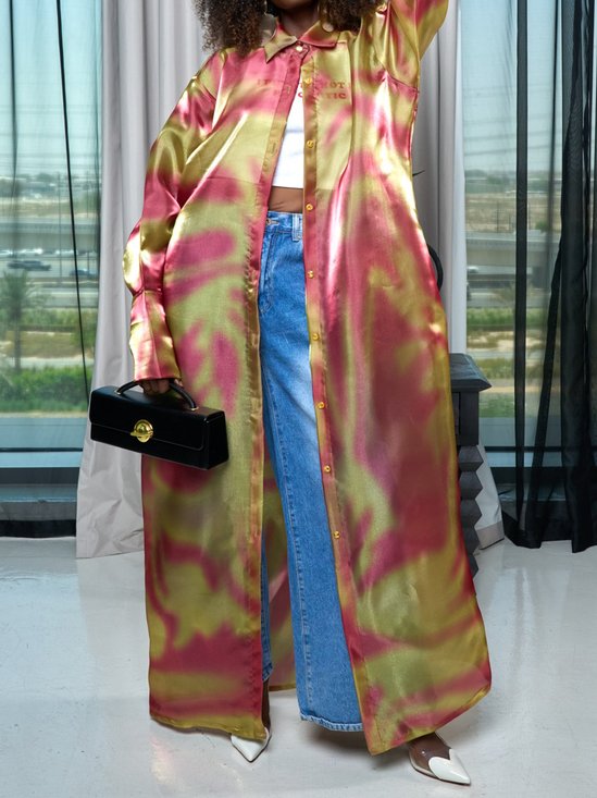 Urban Printing Random Print Shirt Collar Kimono