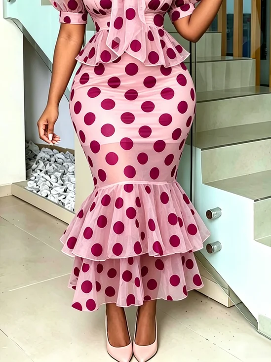 Elegant Printing Polka Dots Maxi Skirt