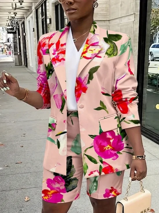 Casual Regular Sleeve Printing Floral Lapel Collar Blazer