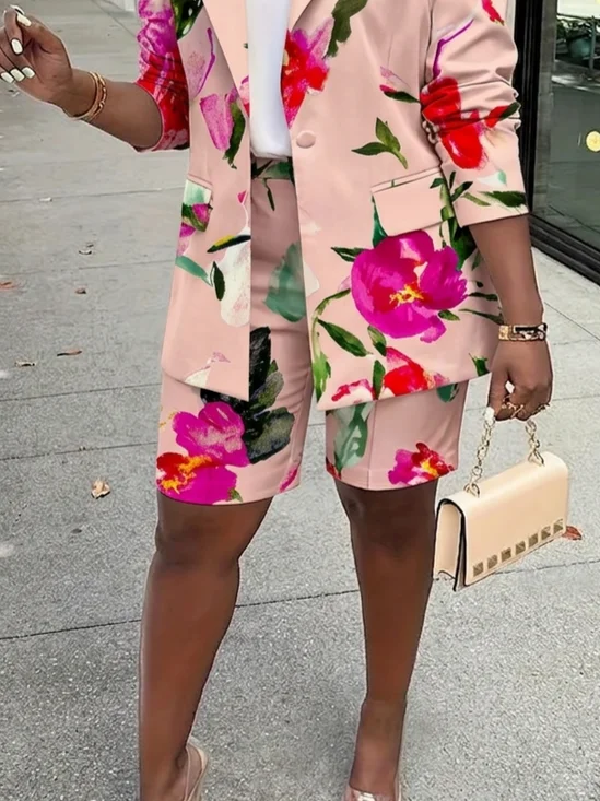 Urban Floral Printing Straight Pants Shorts