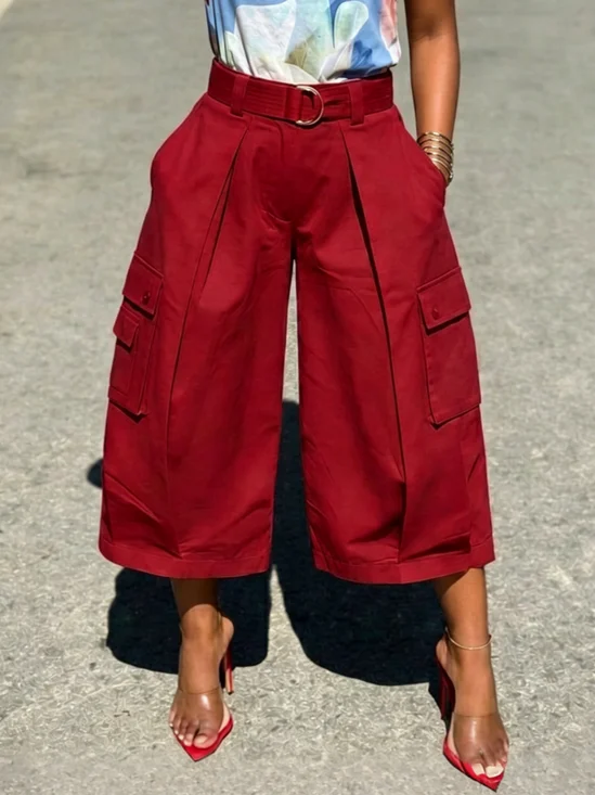 Casual Plain Pocket Stitching Cargo Pants Pant With No Belt