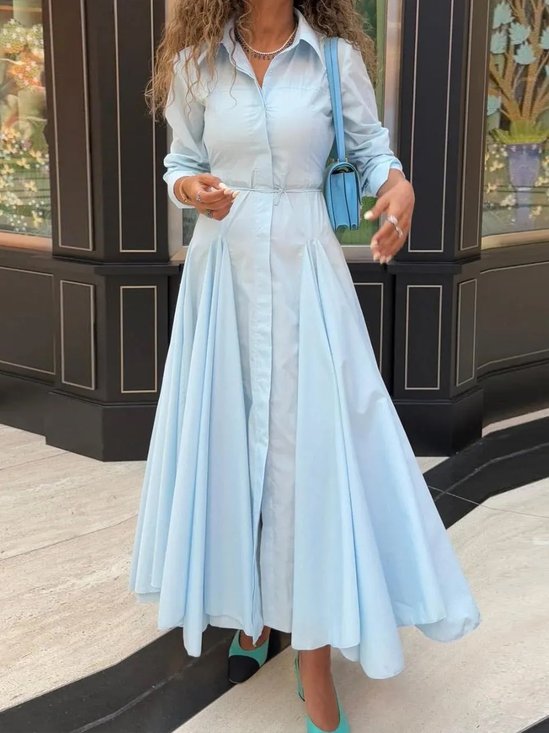 Cotton Urban Plain Buttoned Maxi Dress