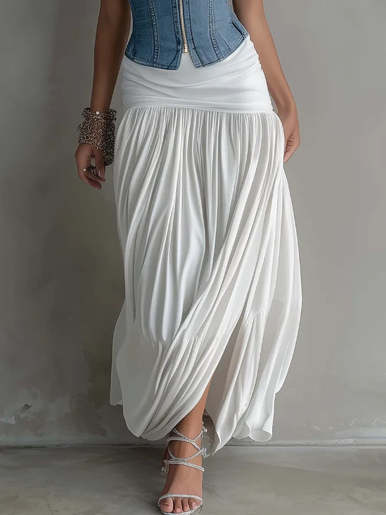 Urban Ruched Plain Maxi Skirt
