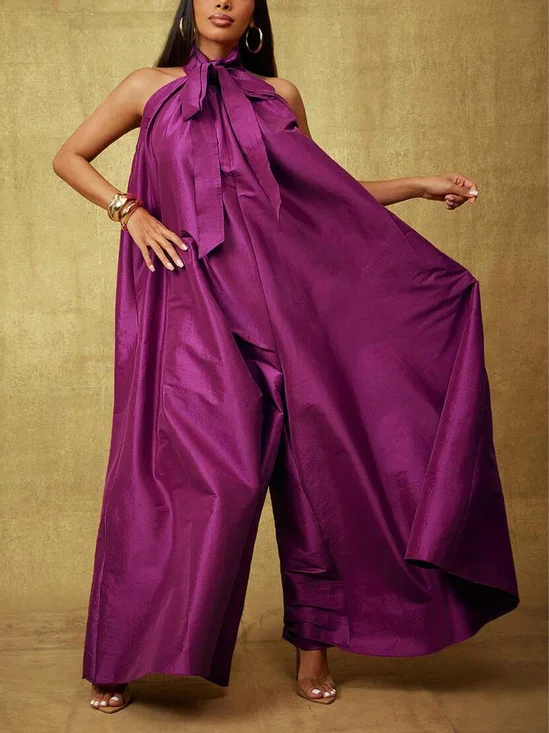 Elegant Lace-up Plain Tank Jumpsuit