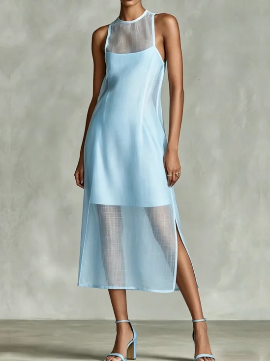 Urban Plain Crew Neck Midi Dress