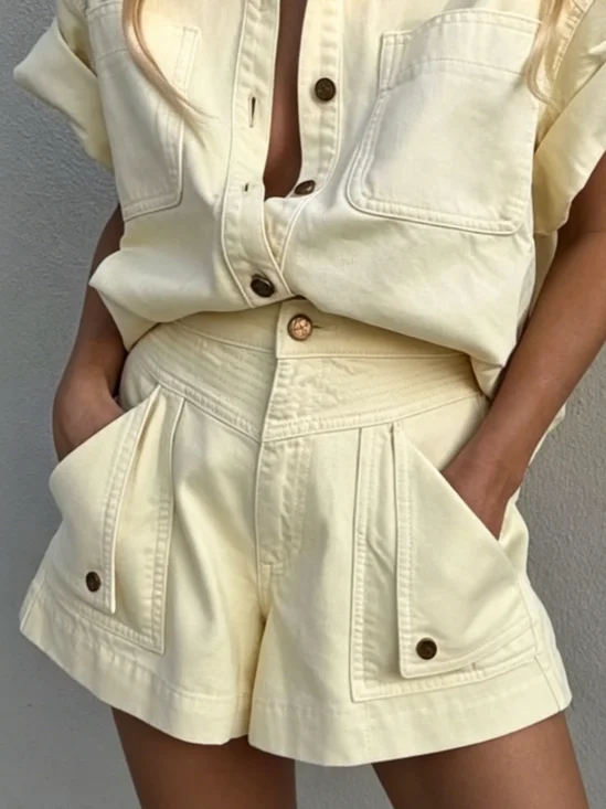 Cotton Casual Plain Denim Shorts