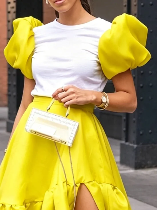 Urban Color Block Crew Neck Blouse