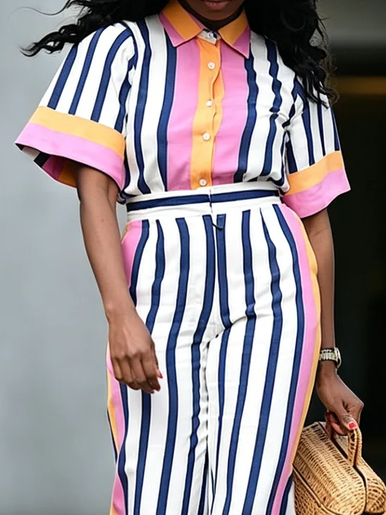 Urban Striped Shirt Collar Shirt