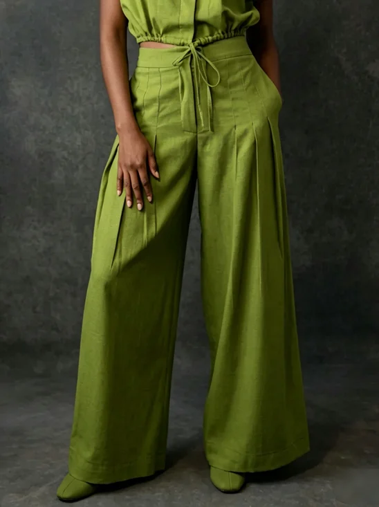 Cotton Urban Plain Wide Leg Pants
