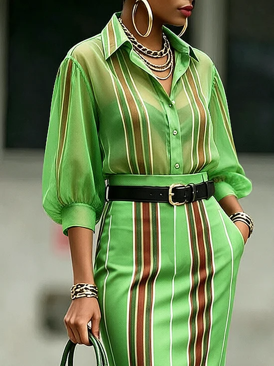 Urban Striped Shirt Collar Shirt