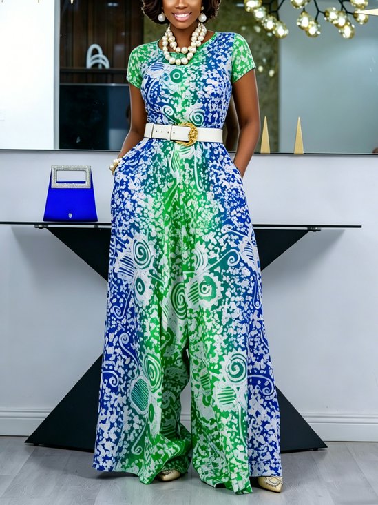 Urban Printing Random Print Crew Neck Jumpsuit No Belt