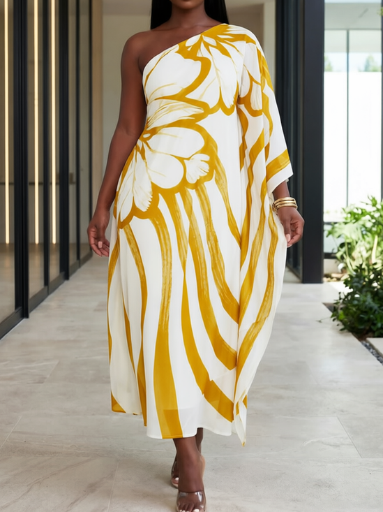Vacation Floral Asymmetrical Maxi Dress