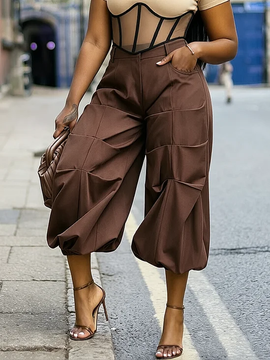 Urban Plain Ruched Ankle Banded Pants
