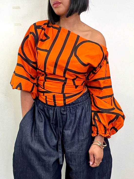 Urban Random Print Printing Off The Shoulder Blouse
