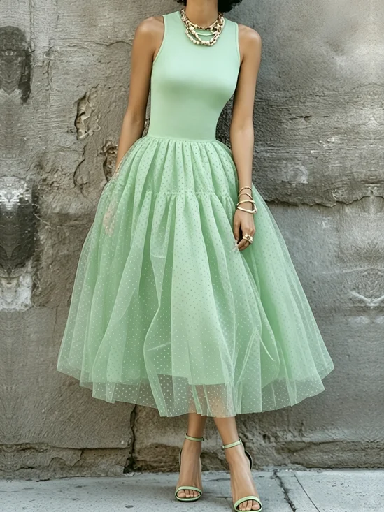 Elegant Plain Crew Neck Maxi Dress