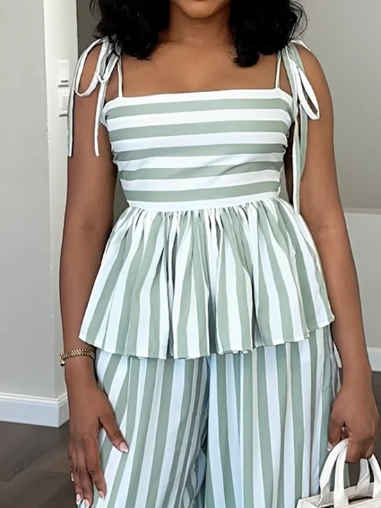 Vacation Striped Square Neck Blouse
