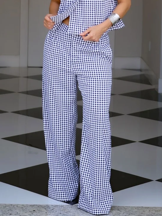 Casual Plaid Straight Pants