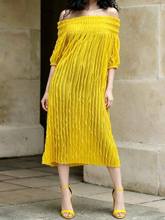 Elegant Plain Cold Shoulder Midi Dress