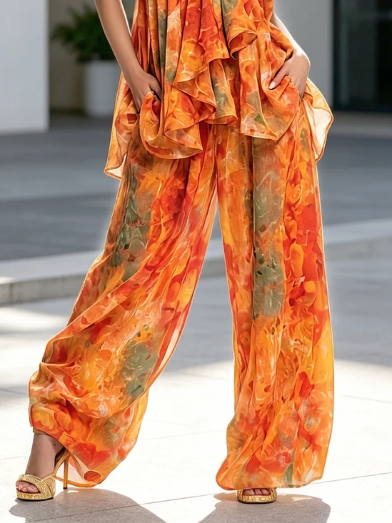 Elegant Floral Wide Leg Pants Fashion Pants
