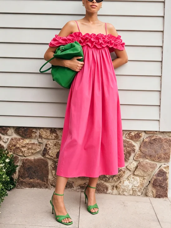 Urban Plain Peplum Spaghetti Midi Dress