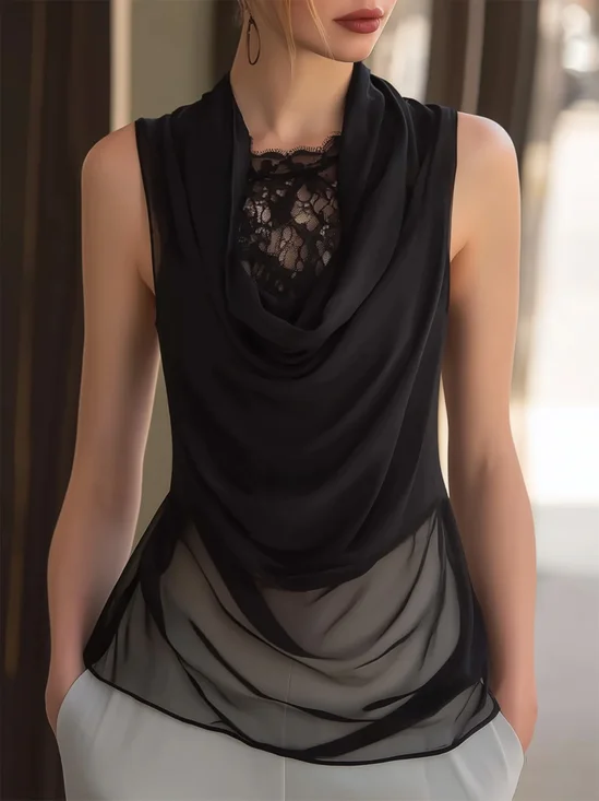 Urban Plain Split Joint Cowl Neck Tank Top