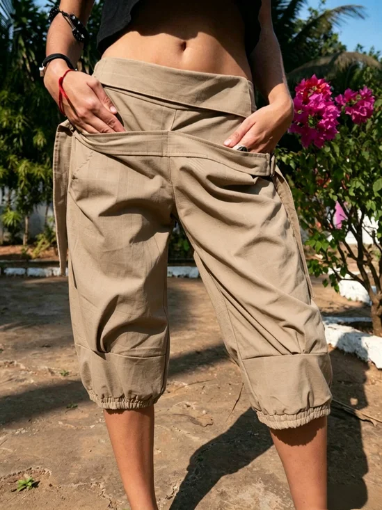 Cotton Urban Plain Gathered Harem Pants
