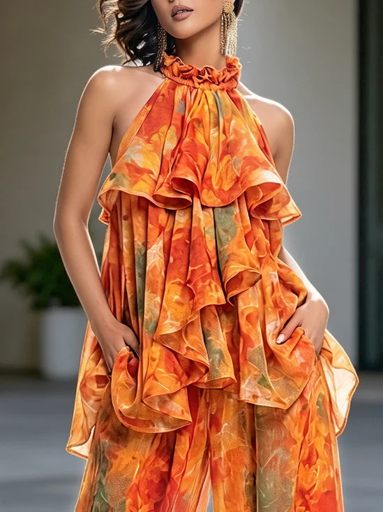 Elegant Floral Halter Neck Blouse