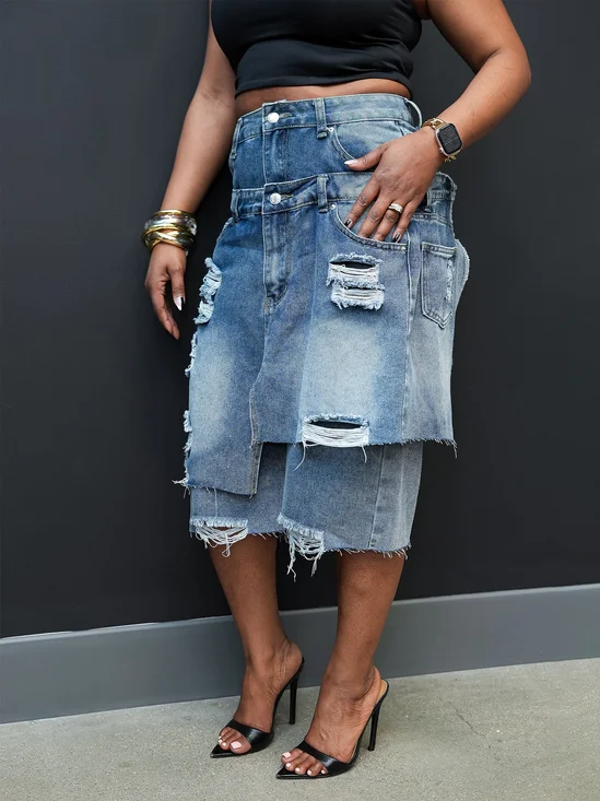 Denim Plain Casual Folds Jeans
