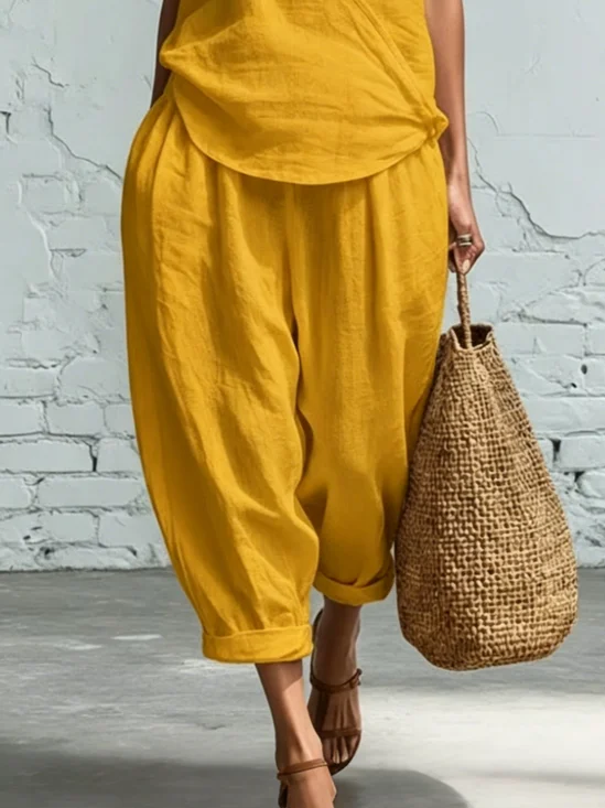 Cotton And Linen Casual Plain Harem Pants