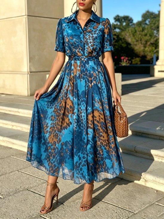 Urban Leopard Printing Color Block Midi Dress