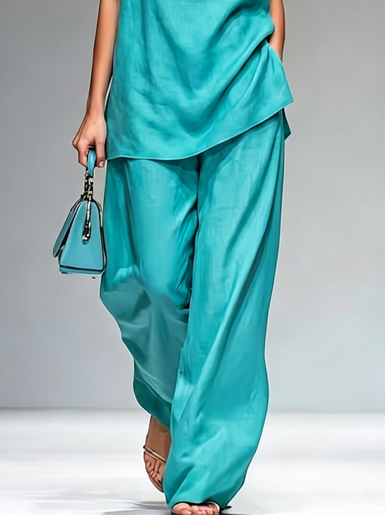 Cotton And Linen Casual Plain Wide Leg Pants