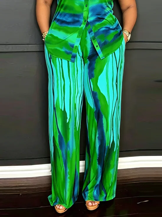 Urban Geometric Printing Color Block Straight Pants