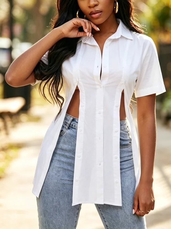 Cotton Urban Plain Slit Shirt