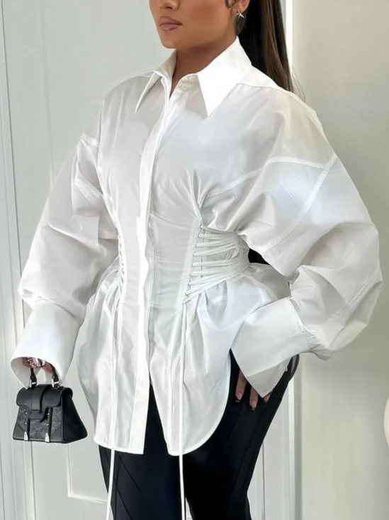 Urban Plain Drawstring Raglan Sleeves Shirt