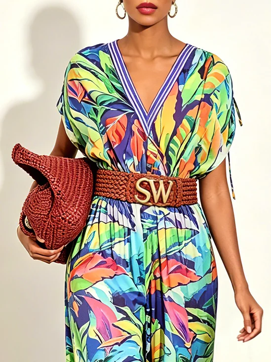 Vacation Floral Printing Drawstring Blouse