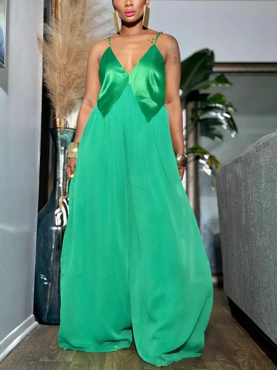 Elegant Split Joint Plain Spaghetti Cami Jumpsuit