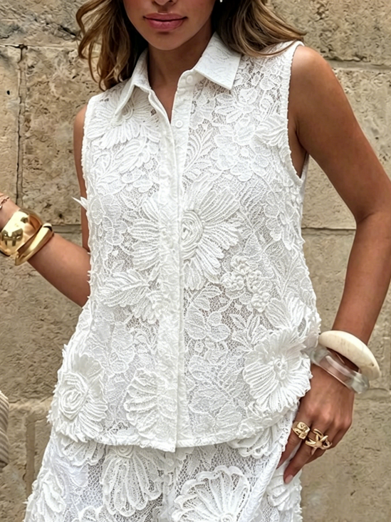 Vacation Plain Shirt Collar Shirt