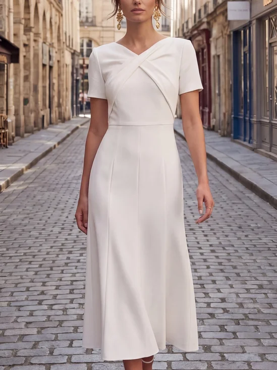 Urban Plain Cross Cross Neck Midi Dress