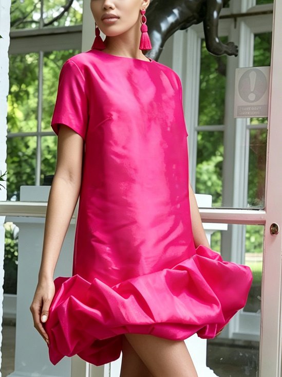 Elegant Plain Crew Neck Mini Dress