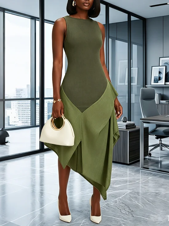 Urban Plain Split Joint Midi Dress