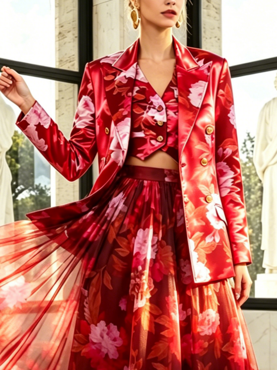 Elegant Printing Floral Lapel Collar Blazer